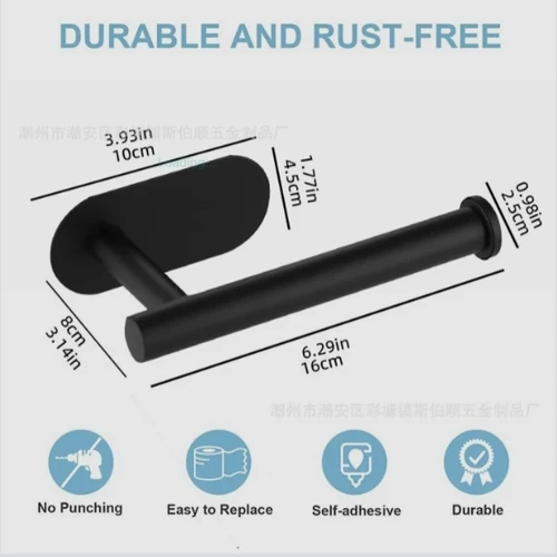 Imagen 2 del producto Soporte de papel higiénico de acero inoxidable para baño, portarrollos de papel no perforado, soporte de papel higiénico montado en la pared negro