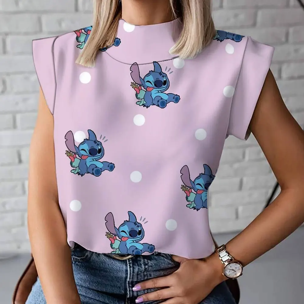 

Star and Stitch cartoon women's high collar T-shirt fashionable and comfortable casual short-sleeved summer women's T-shirt