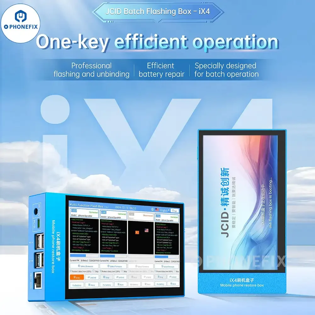 JCID IX4 Batch Flashing Box One-key Effiziente Wiederherstellung der Batterie Gesundheit für IPhone 11-15 Pro max Handy Batch Reparatur Box