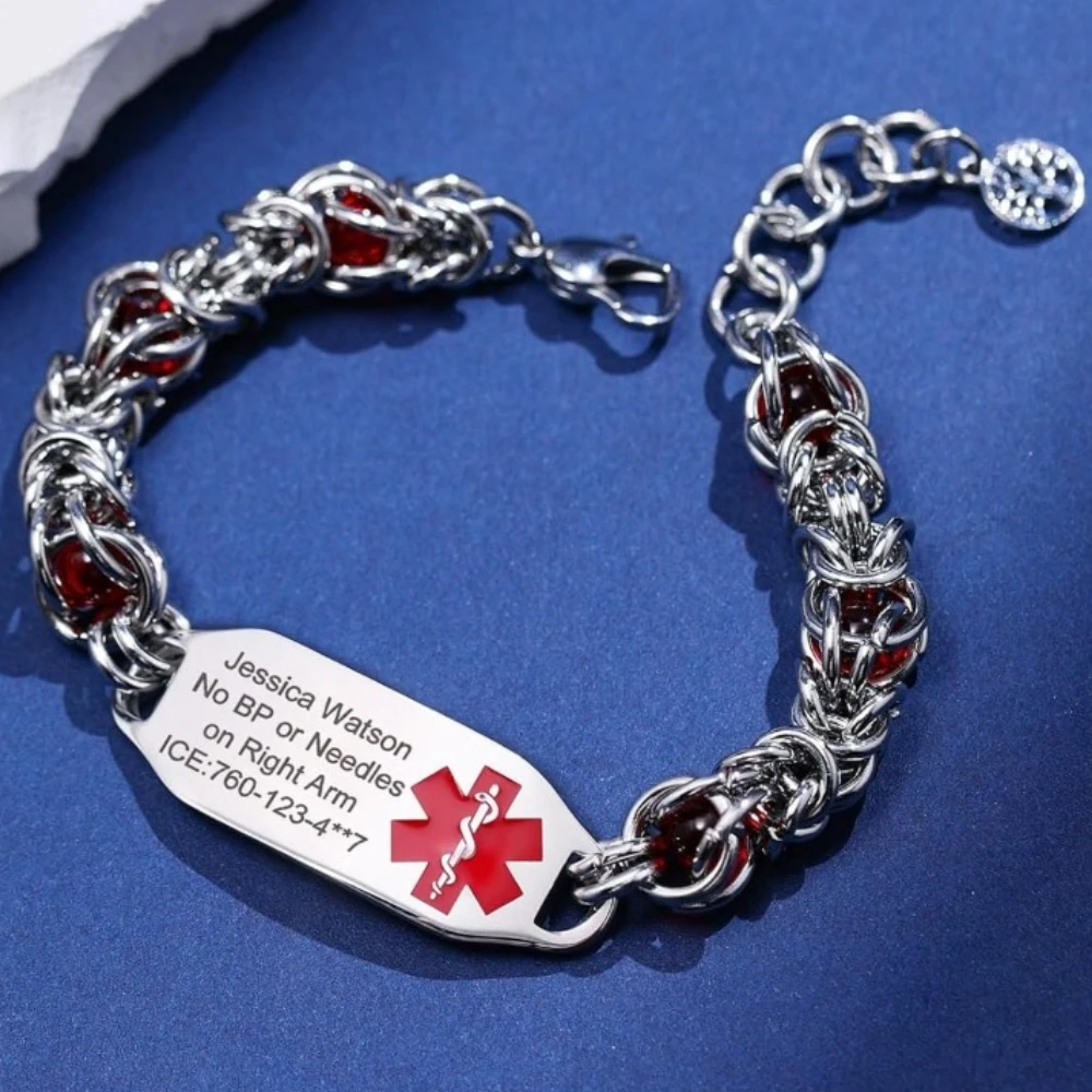 

Stainless Steel Adjustable Medical ID Alarm Bracelets Free Carving Customization Identification Bangles Allergy Bracelet