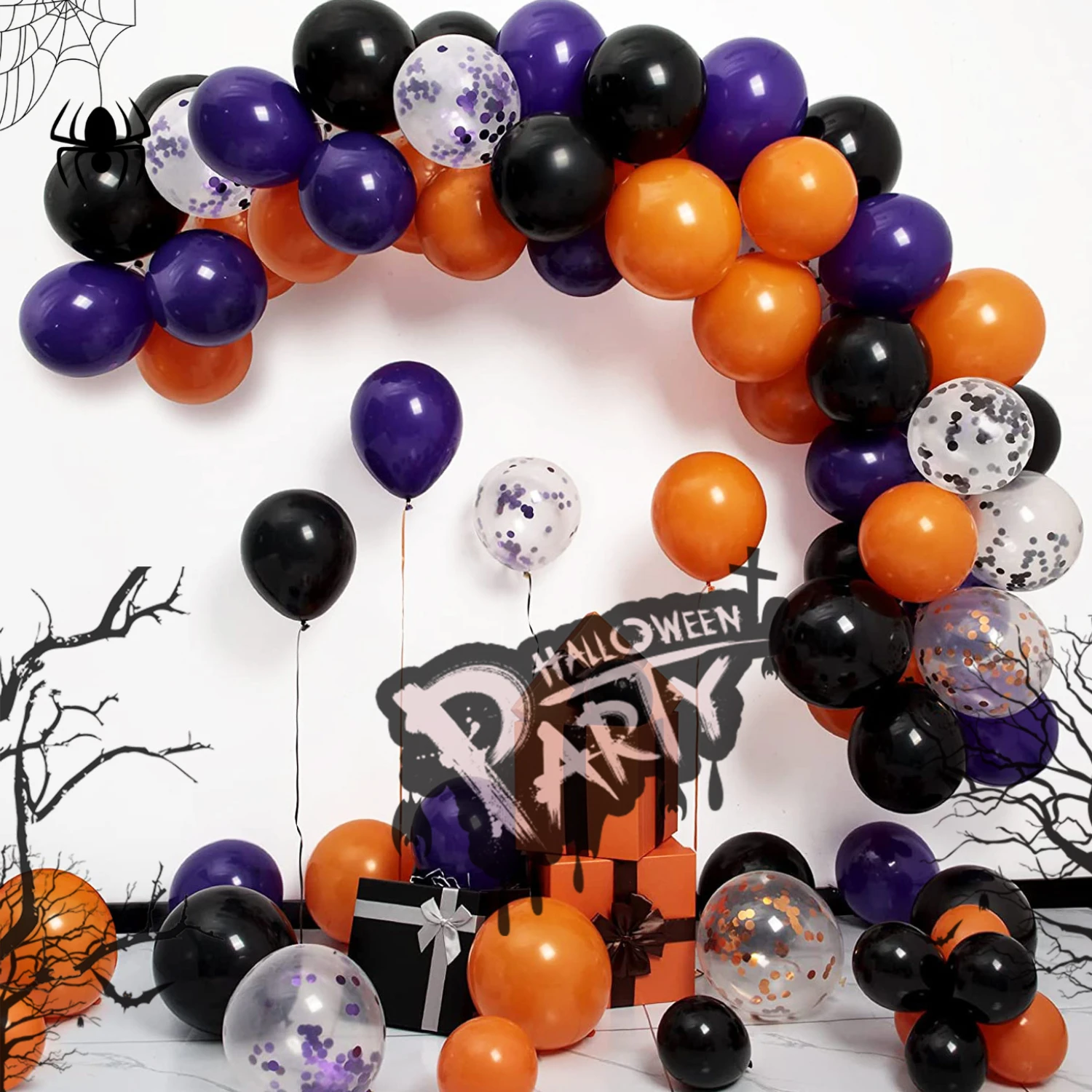 117-teiliges Halloween-Ballon-Set in Lila und Orange, Halloween-Thema, Hintergrunddekoration, Geburtstagsparty-Thema, Event-Dekoration