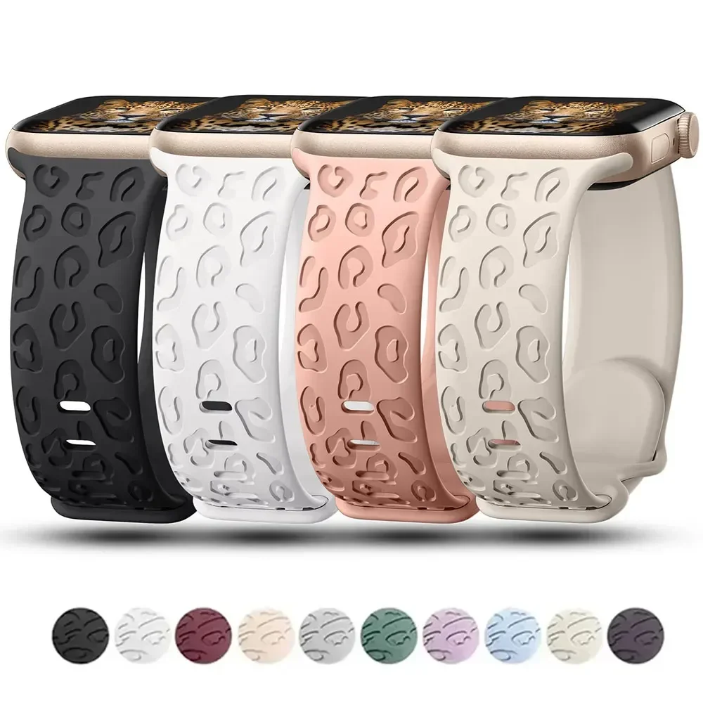 

Ремешок с гравировкой в стиле поп для Apple Watch Band 44 мм, 40 мм, 45 мм, 49 мм, 41 мм, 42 мм, силиконовый браслет с леопардовым принтом Iwatch Series 9 7 6 5 4 Se 8 Ult