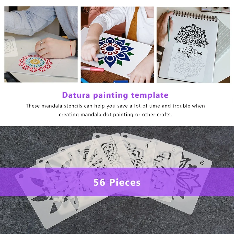 56 шт./упаковка, трафареты для рисования в виде мандалы