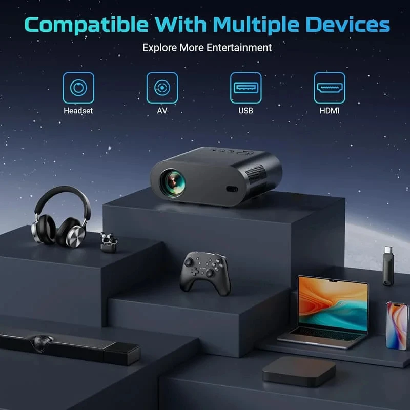 DITONG Projector 4K Android with Dual WiFi 6 and Bluetooth Auto Keystone Auto Focus Home Theatre HD Native 1080P Outdoor Movie