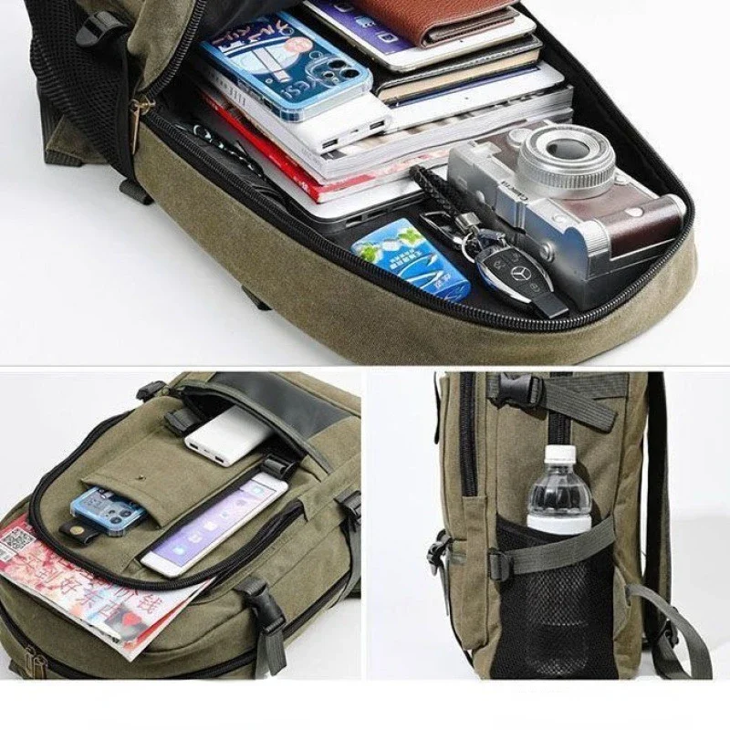 2025 Mountaineering Bag Backpack for Men Canvas Large Capacity High School Backpacks Outdoor Travel Camping Bag Computer Bag