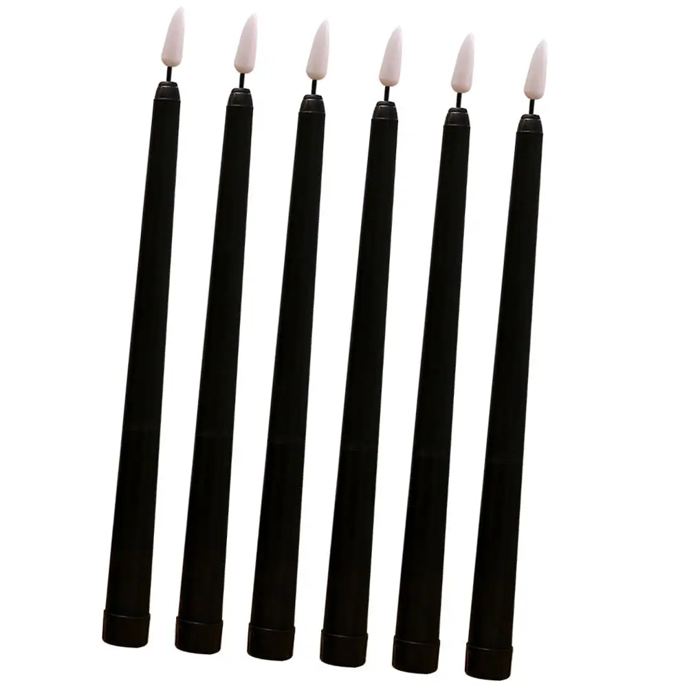 6 Pcs Black Shell LED Taper Candles Flameless Christmas Wedding Table Decor Operated Plastic Led Candles