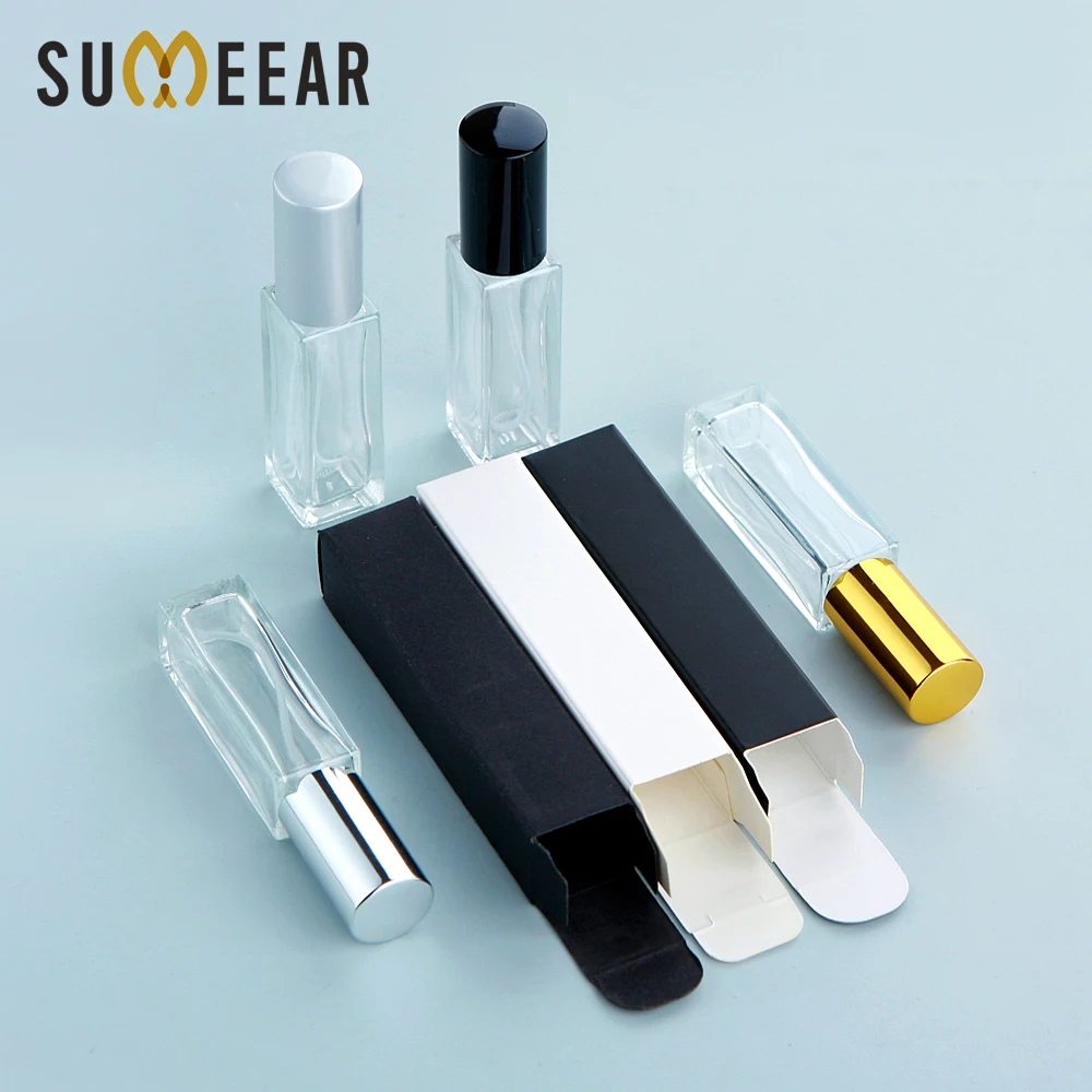 50Pcs/Lot 10ml Thick Glass Perfume Spray Bottle With Perfume Paper Box High Quality Refillable Square Atomizer Parfum Bottles