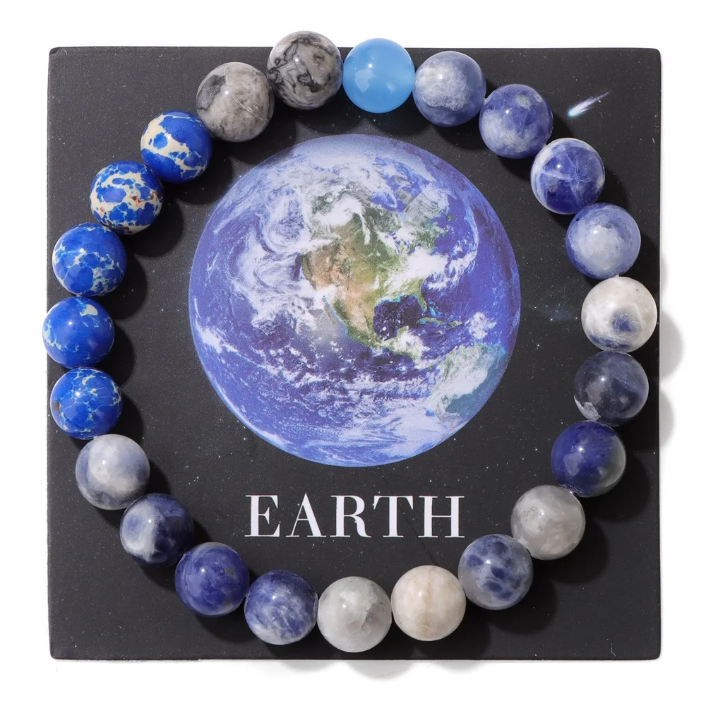 Solar System Planets 8MM Bead Bracelet With Card Gift For Men Women Hand Accessories Sun Moon Earth Rope Bracelet