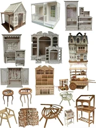 Miniture Dollhouse Furniture Balcony Dollhouse Mini Flower Stand Ob11 Castle House Mini Cart New Diy Miniature Dollhouse