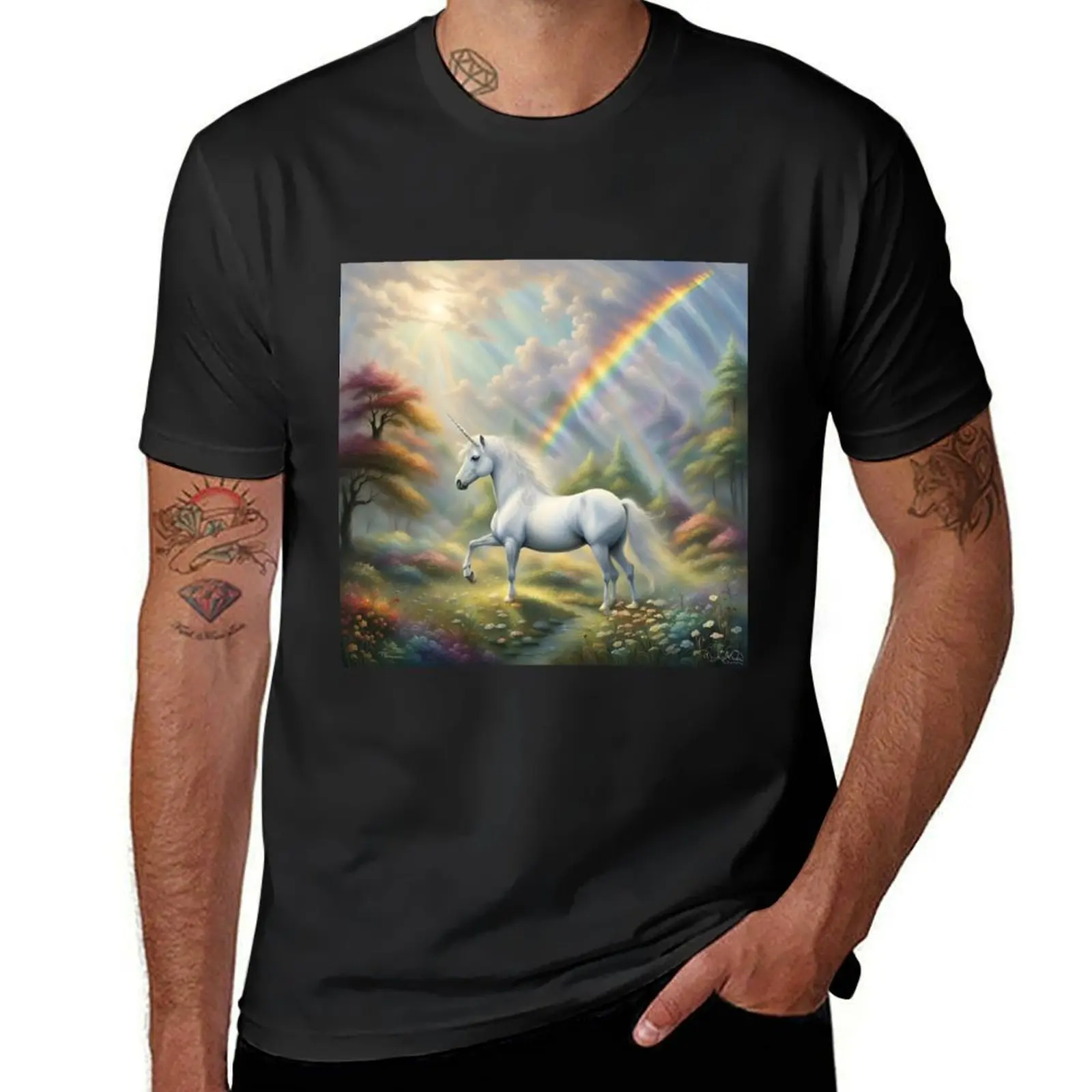 

A Majestic White Unicorn Standing in a Field T-Shirt korean fashion oversized plus sizes mens workout shirts