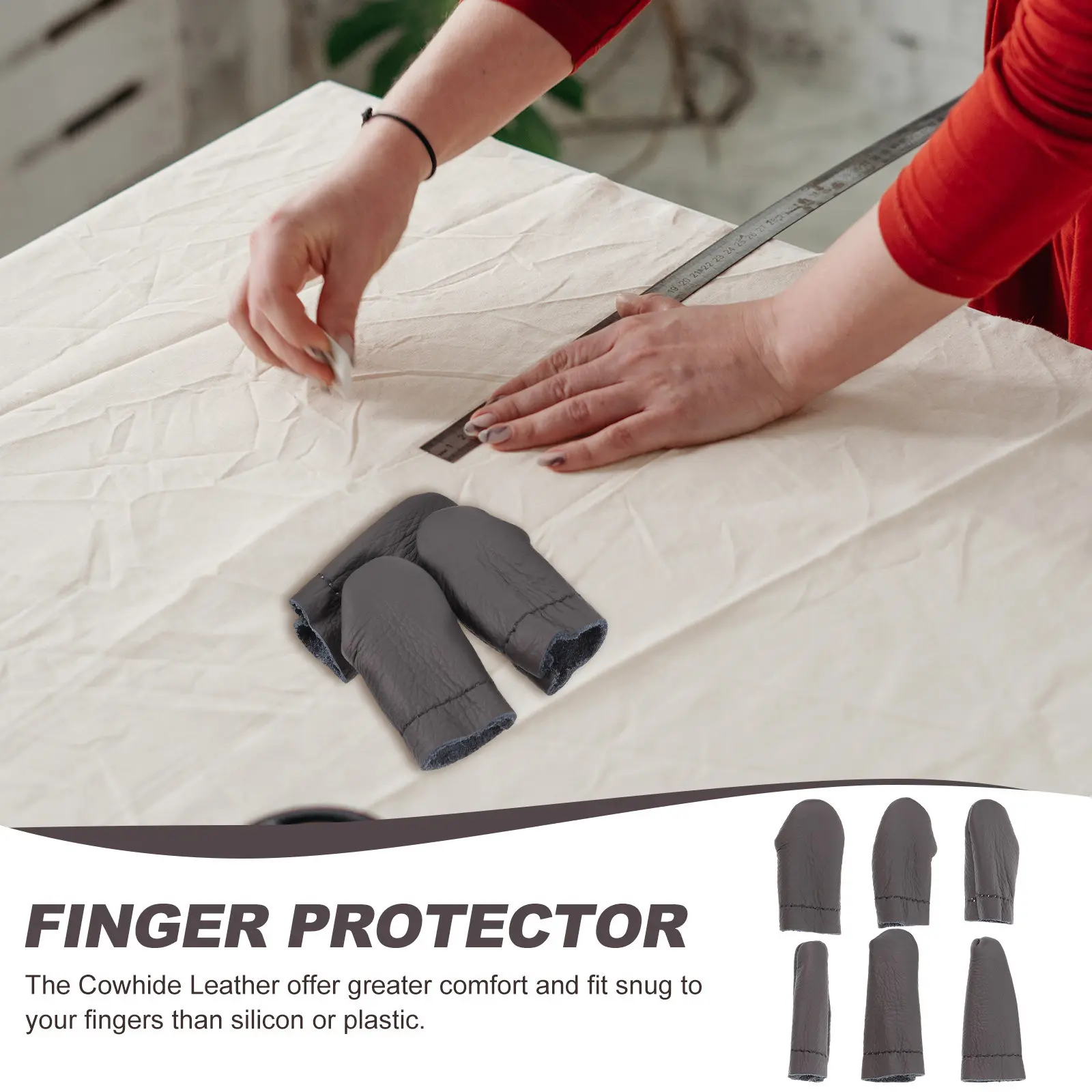 

6Pcs Flexible Finger Protector Needle Felting Thumb Index Finger Cover Cowhide Sewing Craft Tool Thumb Protector