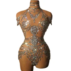 Lussuosa tuta con strass per donna Sexy Mesh Nightclub Dance body Performance Costume Singer Dancer Show Stage Wear