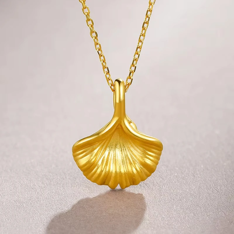 Yellow Gold Color Ginkgo Leaf Pendant Necklaces for Women 18 inch Link Chain Collar Choker High Quality Jewelry Accessories Gift