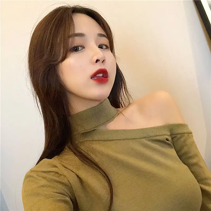 Women\'s Knit Sweater Halter Neck Dark Coquette Ladies Pullovers Off Shoulder Sale All Cheap Elegant Fashion 2024 Basic Aesthetic