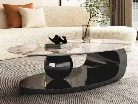 Modern Marble Effect Coffee Tables Luxury Legs Metal Nordic Oval Side Table White Premium Table Basses De Salon Home Furniture