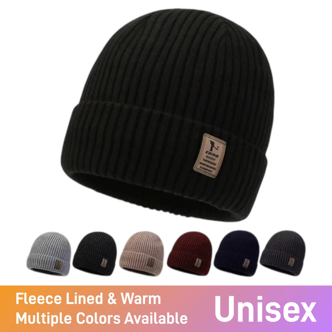 Winter Knit Beanie Hat for Men Women Warm Cuffed Ribbed Skull Cap Soft Thermal Outdoor Sports Ski Black Grey Navy