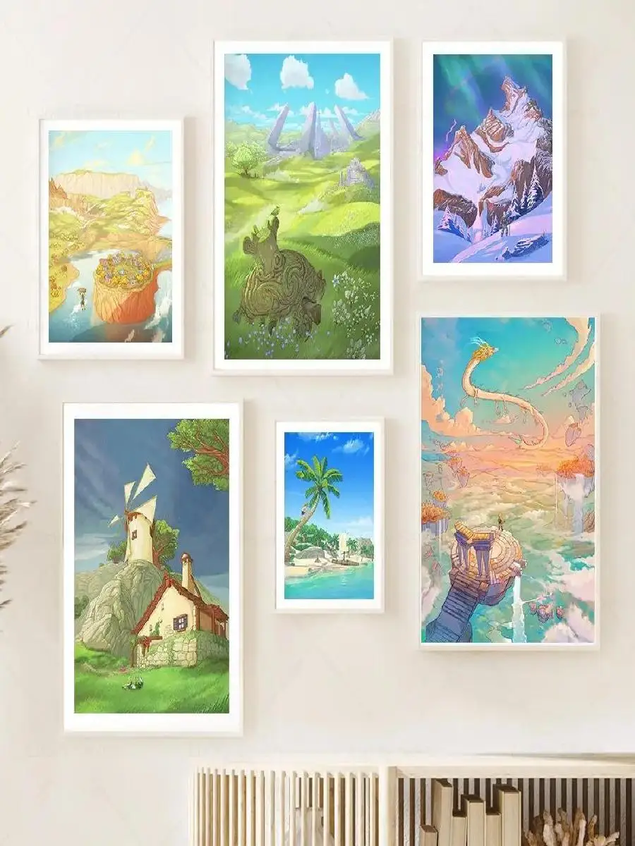 Hyrule Village Canvas Painting  Zelda Travel Anime Landscape Posters  Prints  Breath of the Wild Wall Art for Living Room Home D