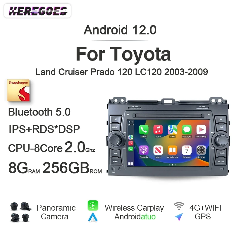 

Автомагнитола Carplay, 2 Din, Android 12, GPS, 8 + 256 ГГц, 8 ядер, навигация, Авторадио для Toyota Land Cruiser Prado 120 LC120 2003-2009