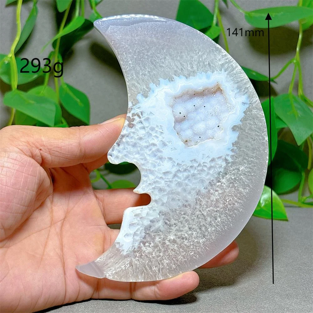 Agate Silk Druzy Moon Natural Crystal Quartz Minerals Stone Home Decoritems Reiki Garden Love Gifts Energy Healing Lucky +Stand
