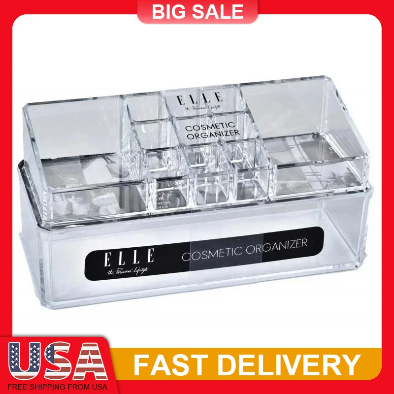 

11 Grid Acrylic Makeup Organizer Stackable Clear Cosmetic Storage with Drawer for Skincare Lipsticks Beauty Blenders Vanity