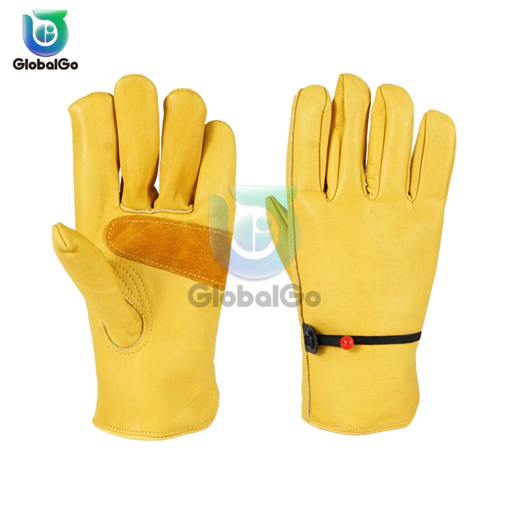 Leather Work Gloves For Men Yellow Cowhide Heavy Duty Safety Protective Driver Working Welding Mechanic Gloves Fire Insulation