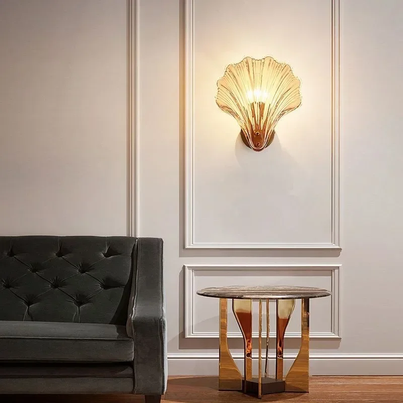 Shell Lamp Wall Lamp European Net Red Wind Bedside Bedroom Led Living Room Shell Lamp