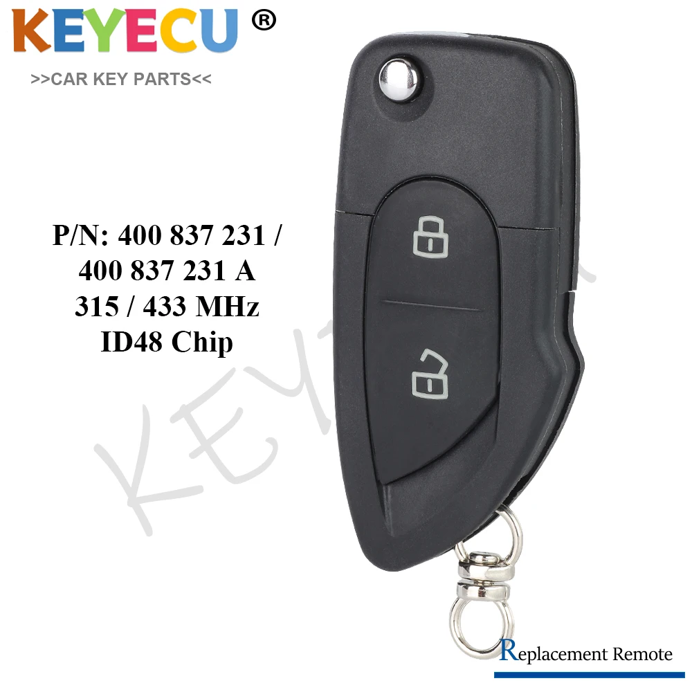 KEYECU for Lamborghini Gallardo 315/433MHz ID48 Chip PN:400837231 2 Buttons Flip Folding Remote Car Key