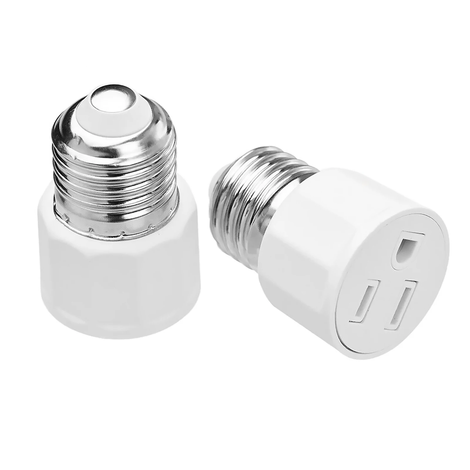 2Pc E26/E27 Bulb Base Screw Adapter US Prong Outlet Plug Converter Polarized Light Bulb Socket Adapter Fit For 2/3 Prong Convert