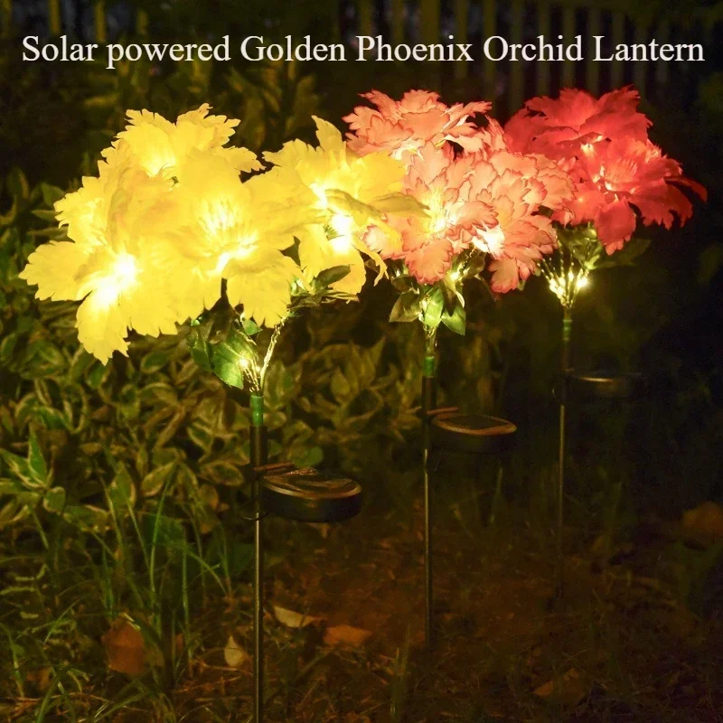 Solar Lights Outdoor Garden Decor Golden Phoenix Orchid Ligts Waterproof Solar Outdoor Lamp Decorative Lights for Path Garden