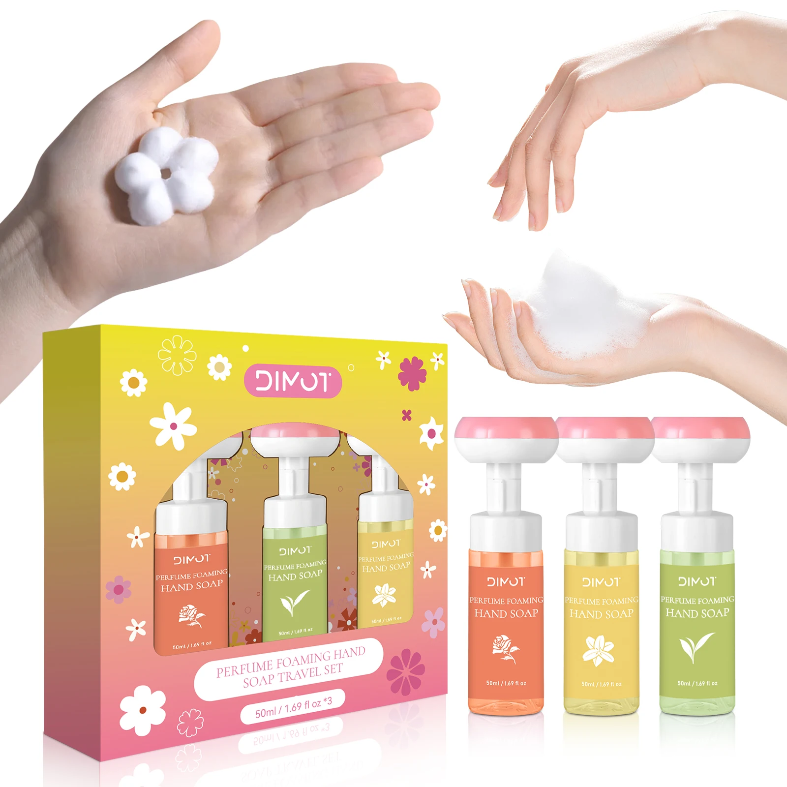 Perfume Foaming Hand Soap Travel Set Orange Blossom/Summer Roses/ White Tea Cleaning Moisturizing Hands Sanitizer for Adults Kid