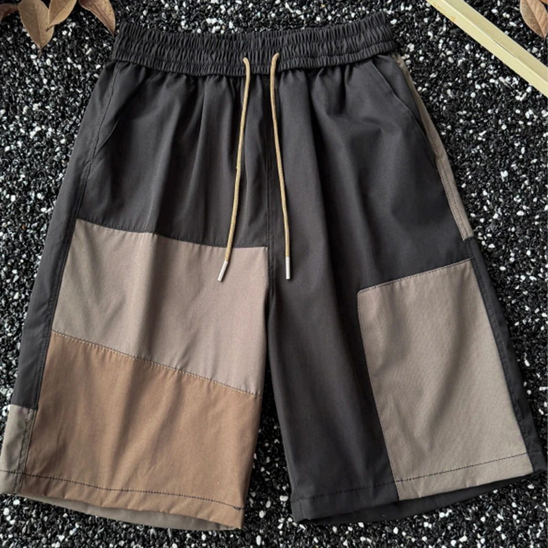 

Men Casual Shorts Summer American Outside Quick-drying Drawstring Cargo Pants Popular Versatile Splicing Knee Length Trousers