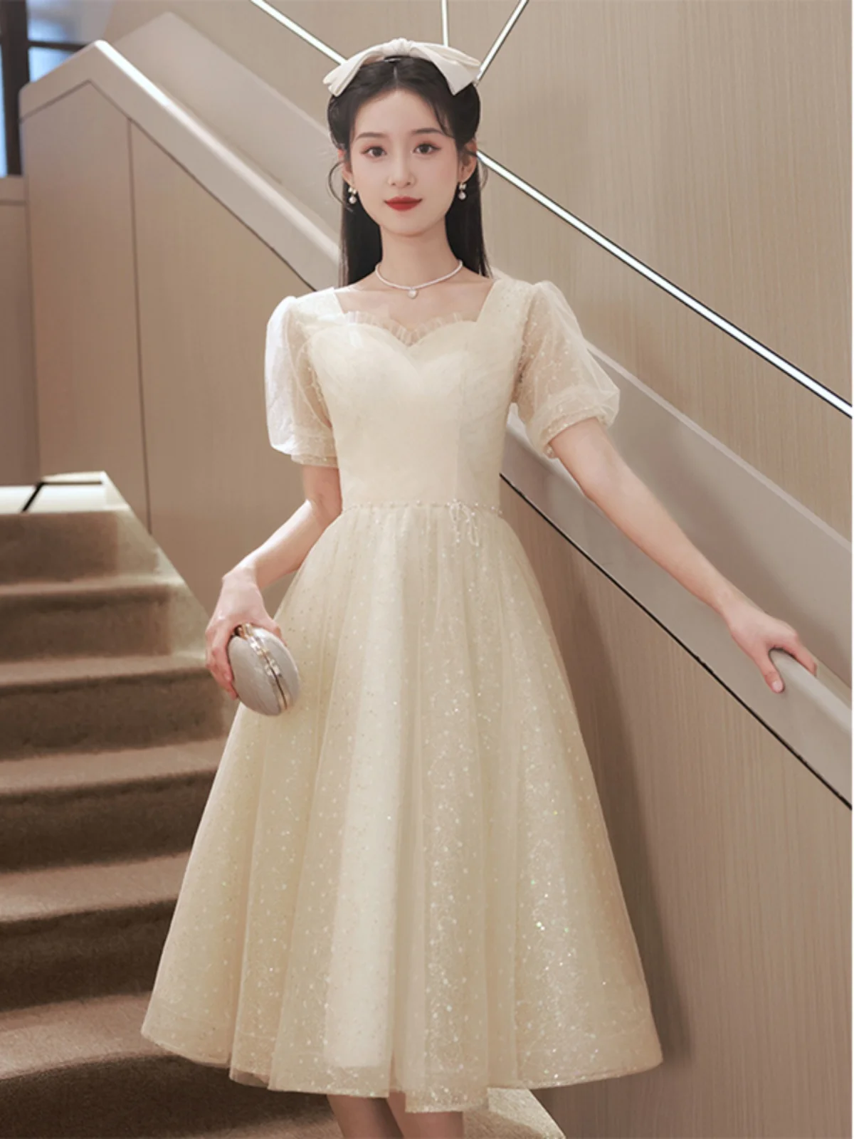 

Champagne Color Evening Dr Women's New Luxury Small ence High-End Feeling Adult Ceremony Banquet Host ort Size