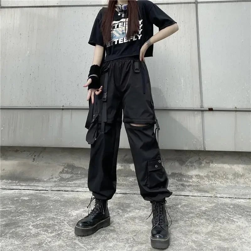 

Korean Cargo Pants Womens Hollow Out Joggers Goth Oversize Pocket Female Casual Teens Hip Hop Punk Harem Harajuku Trousers Y2k
