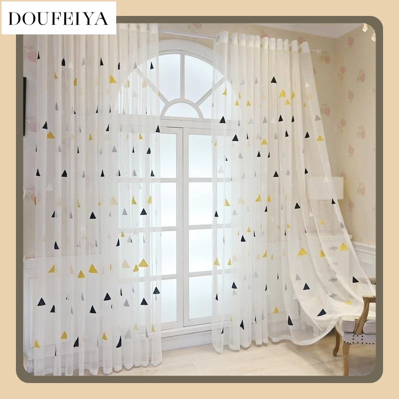 

Fashion Translucent and Impermeable Embroidered Gauze Curtains Bay Windows White Gauze Curtains for Living Dining Room Bedroom