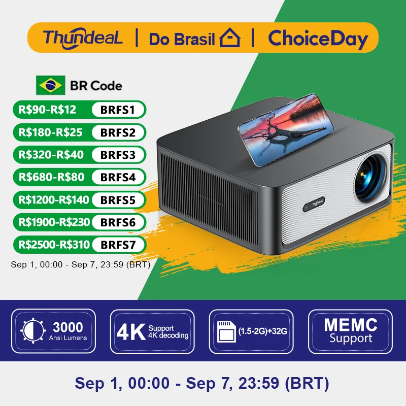 ThundeaL Projetor 3000 ANSI Lúmens 4K Full HD TD98 Pro
