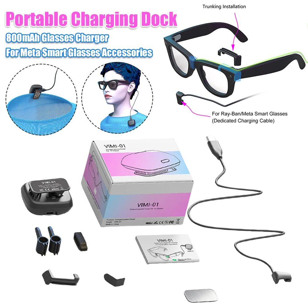 

Зарядная подставка 800 мАч, портативная зарядная док-станция, компактный дизайн, аксессуары для питания, аксессуары для умных очков Meta