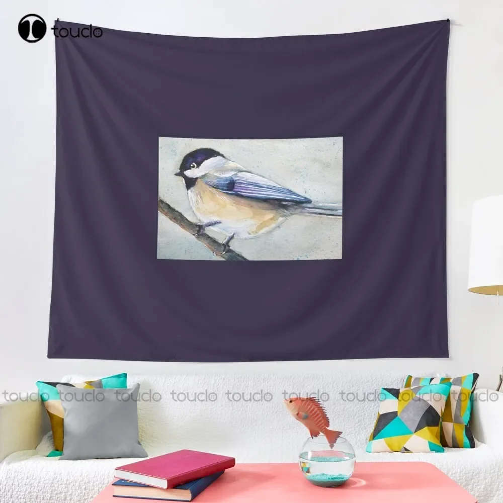 Black Capped Chickadee Watercolor Painting Tapestry Rap Tapestry Blanket Tapestry Bedroom Bedspread Decoration Wall Covering