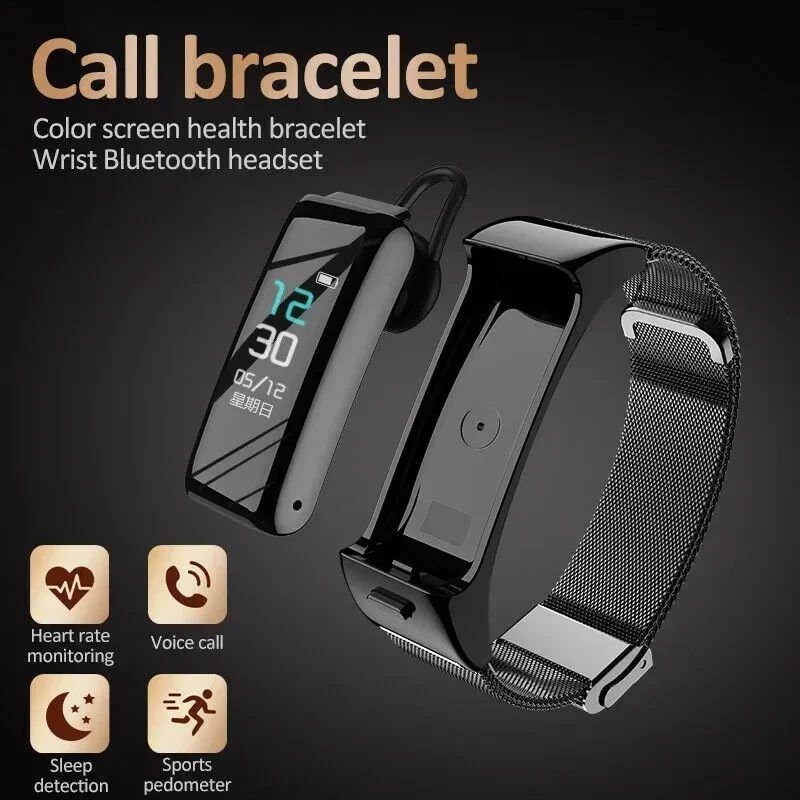 Nuevas pulseras inteligentes 2 en 1 con auriculares Bluetooth, pulsera de Fitness, llamadas de voz, Monitor de ritmo cardíaco, reloj inteligente para hombres