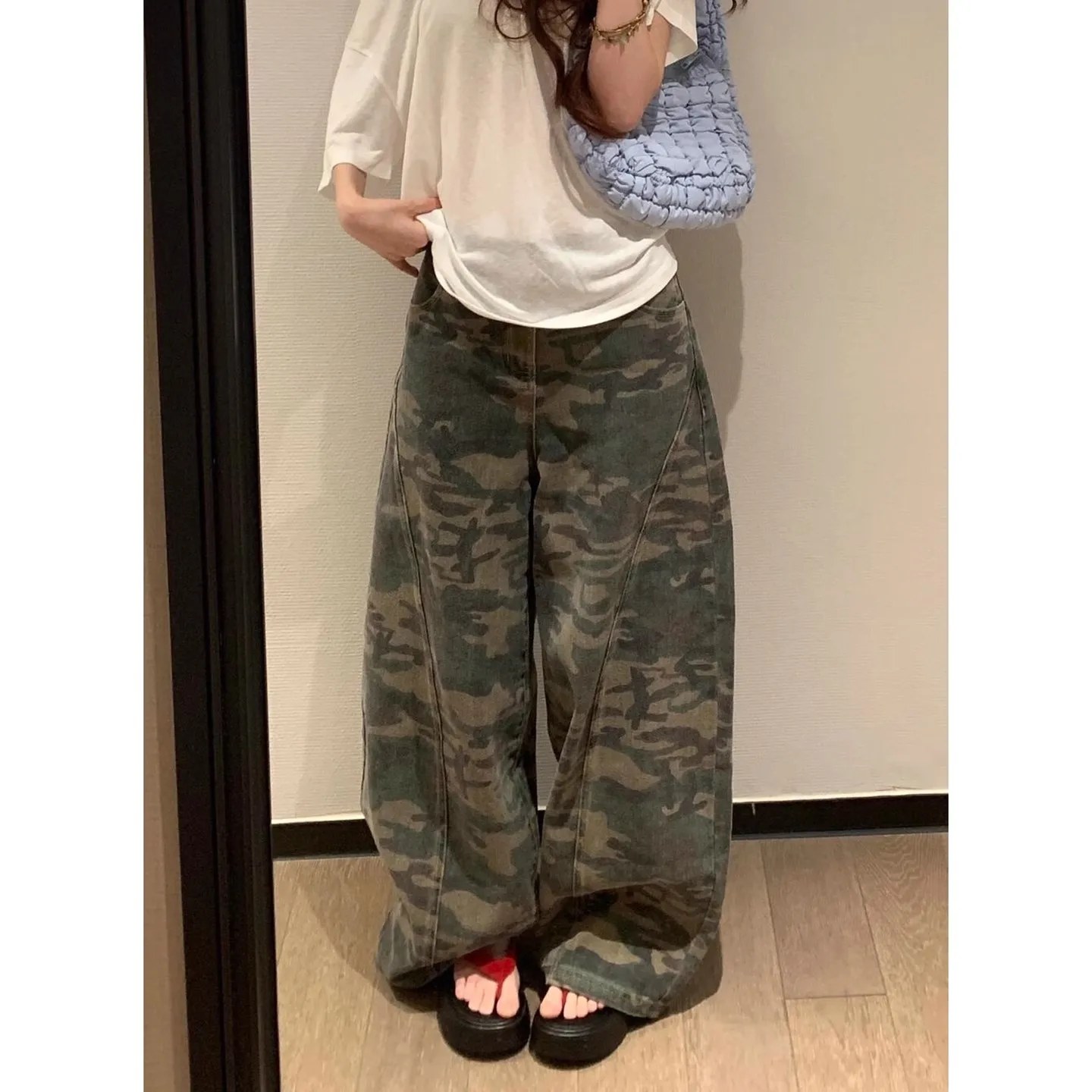 

American Vintage Camouflage Jeans Women Streetwear Y2K Baggy High Waist Wide Leg Denim Pants Female Casual Straight Denim Pants