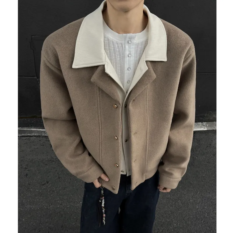 

Ele Retro Men's Woolen Jaet Youthful Vitali Sle Long Sve Single Button Closure Pure Color Korean Sle Coat