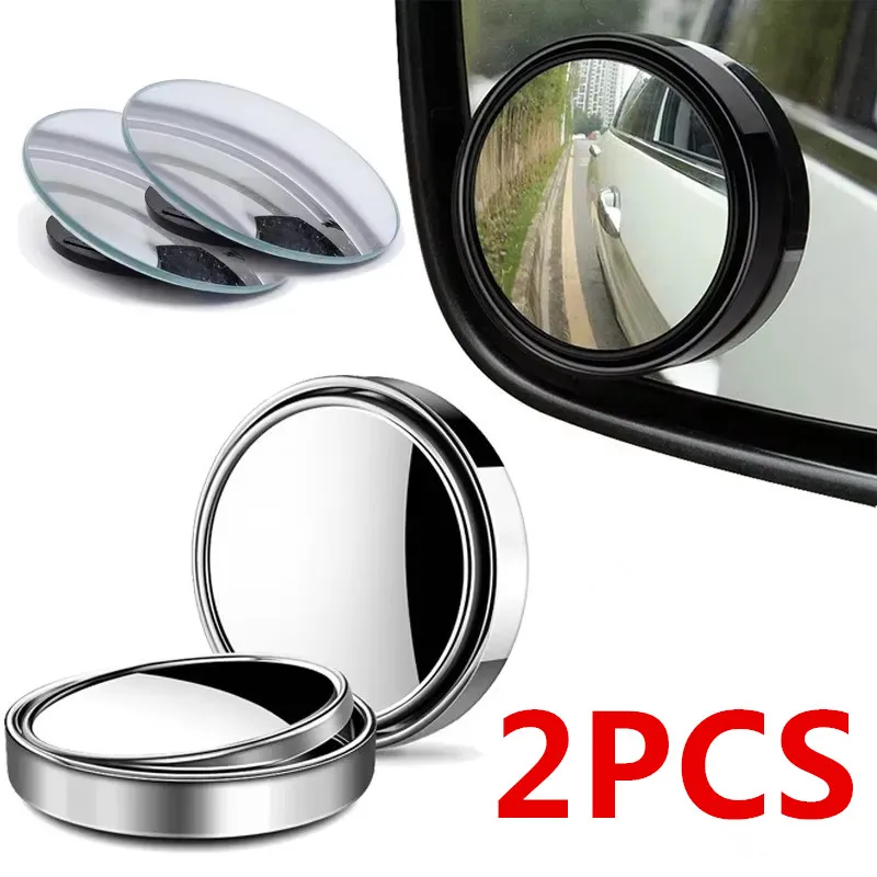 2Pcs Round Frame Convex Blind Spot Mirror Safety Driving Wide-angle 360 Degree Adjustable Clear Rearview Mirror Car Accessories