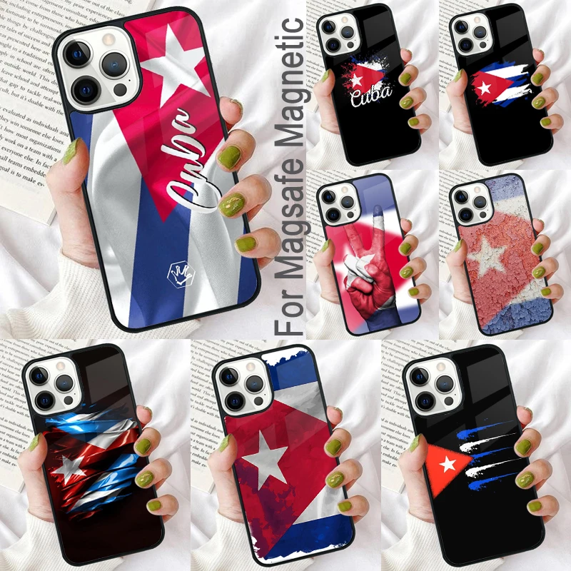 

Магнитный мягкий чехол с изображением флага Кубы для iPhone 16 Promax 15 Pro 13 14 Plus 11 12 Mini MagSafe Coque