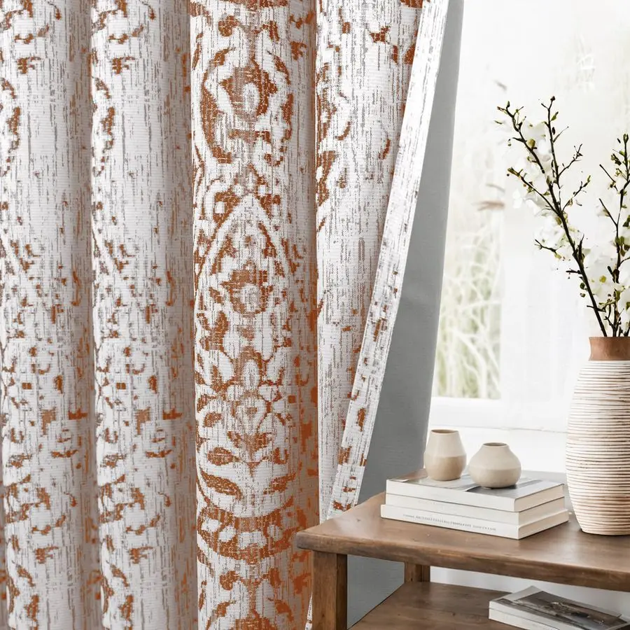 

Vintage Black Out Curtains 84 Inch Long,Rustic Farmhouse Floral Blackout Western Terracotta Rust Aztec Mandala Bohemian Mid Cent