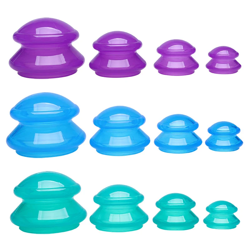 Silicone Vacuum Cupping Massager, Voltar GuaSha Cup, Ventosas de Sucção Corporal, Anti-Celulite, Skin Lift Jars, 4Pcs