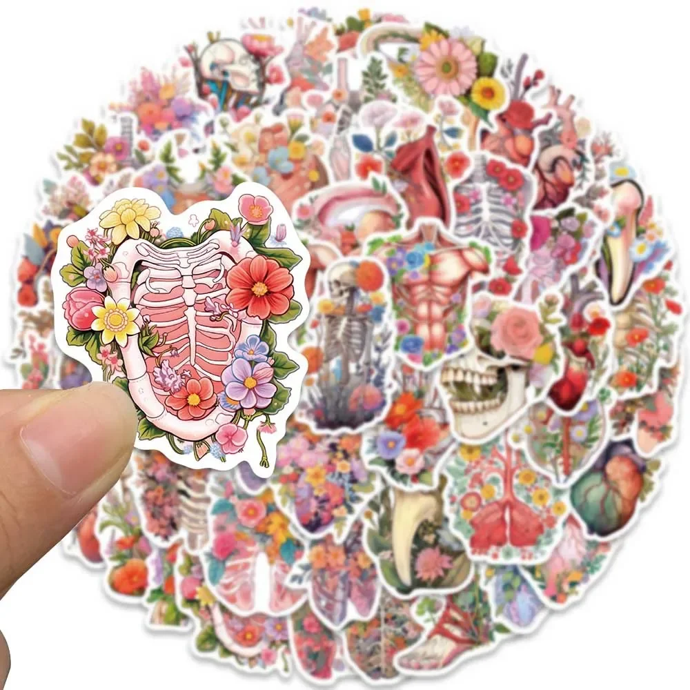 10/50pcs Human Anatomy with Flowers Stickers Body Part Stickers Luggage Bottle Skateboard Laptop Guitar Car Sticker Decals Toy