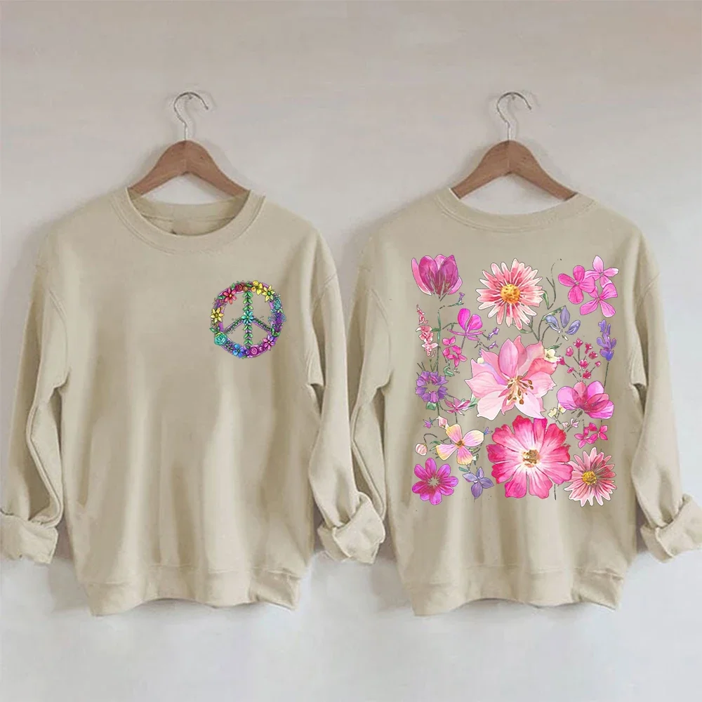 

Rheaclots Women's Boho Wildflower Print Cotton Female Cute Long Sleeves Sweatshirt