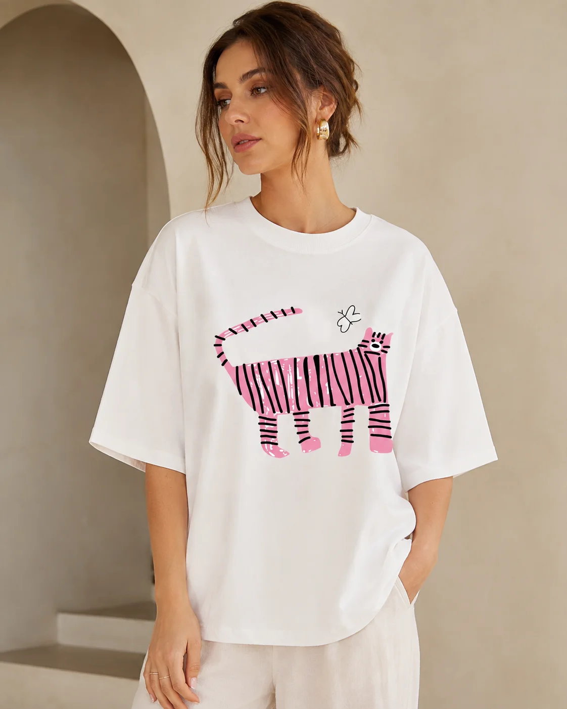 Rose Round Neck Women Fashionable Clothing Comfortable Casual Tshirt Trendy and Energetic Daily Shirt Cotton Short Sleeved Shirt