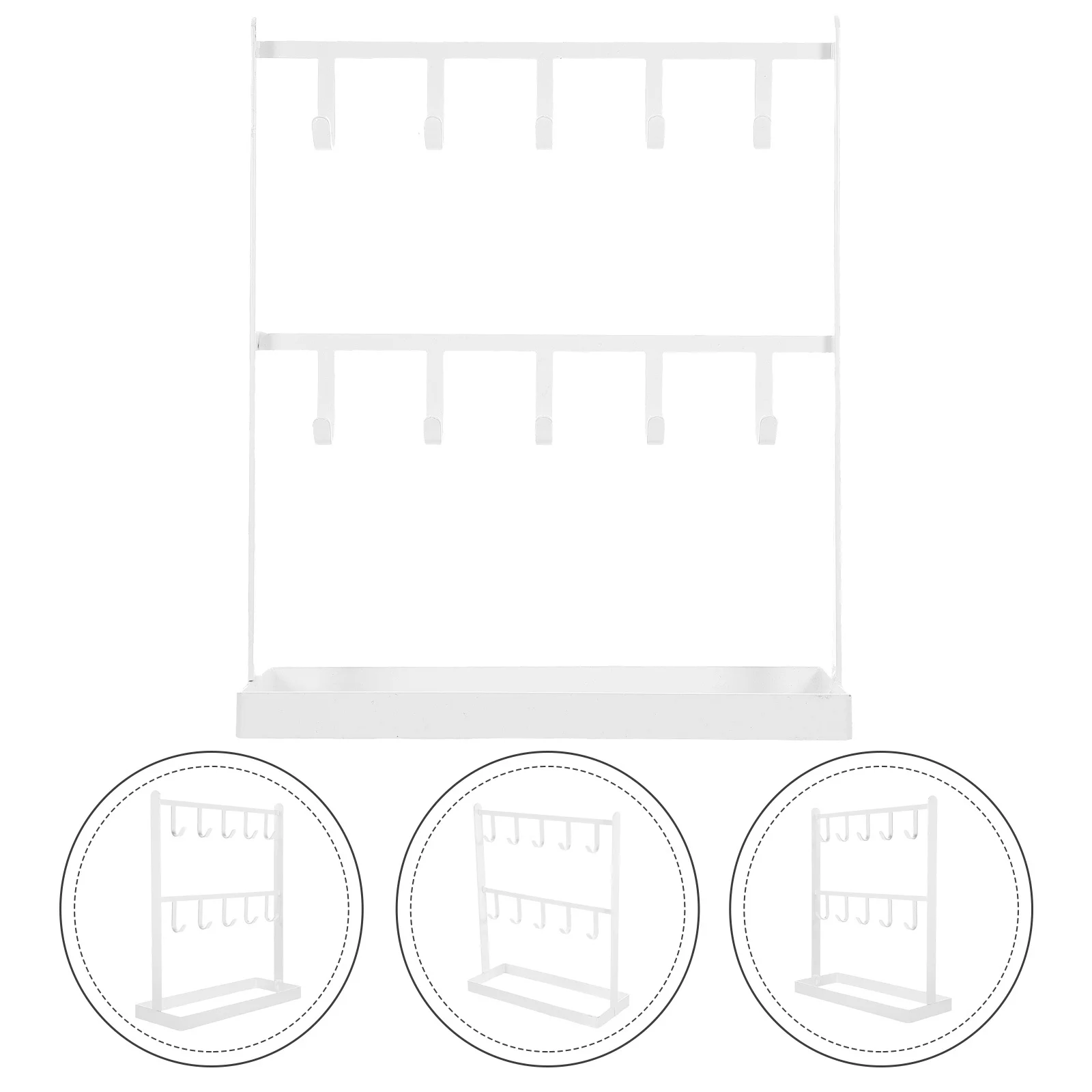 Two Tier Jewelry Organizer Hanging Ornament Storage Rack Metal Frame Wood Base for Necklaces Rings Earrings Watches Holder