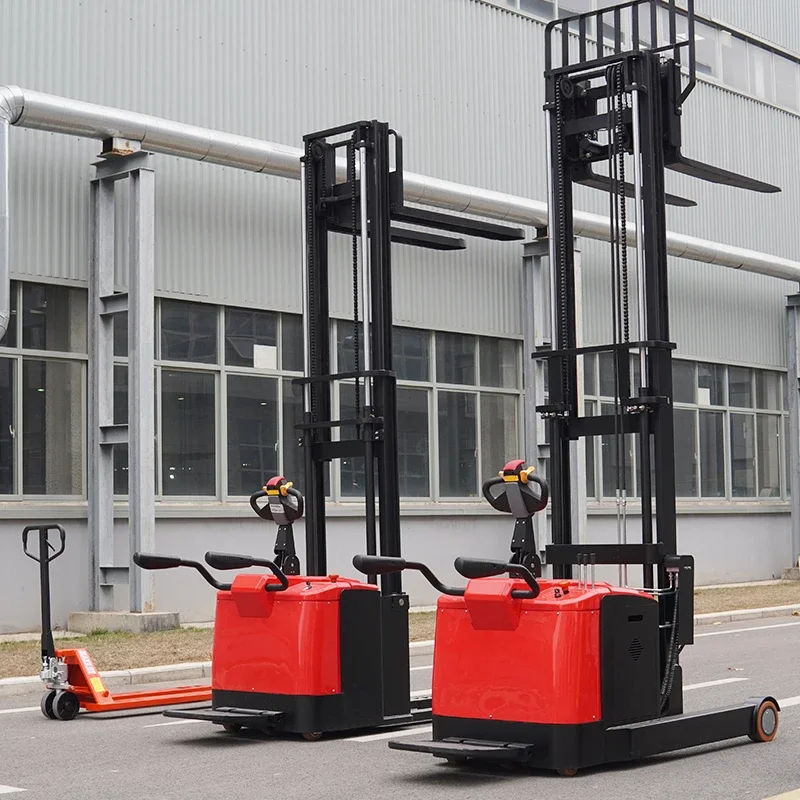 Electric Stacker 1.5T 2T Triplex Mast 4-5M Lift Lithium Battery Straddle Legs Warehouse Pallet Stacker Forklift