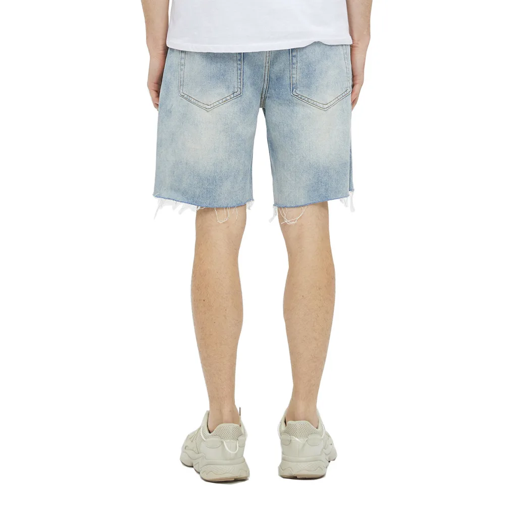 Été nouvelle mode hommes décontracté à la mode ample jambe large genou longueur jean pantalon américain trou patché Denim Shorts Streetwear mâle